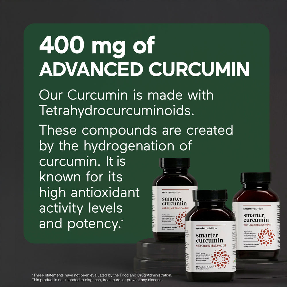SMARTER NUTRITION Curcumin Softgels - Vegan High Absorption 400 mg Turmeric Supplement + Black Seed Oil & Ginger